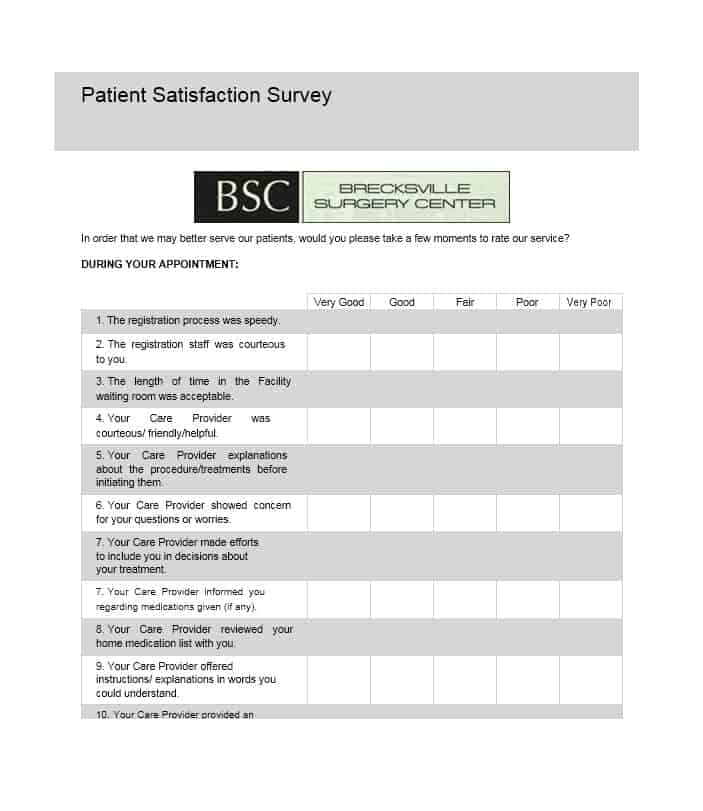 Patient Satisfaction Survey Template 29